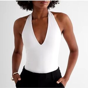Express Body Contour White Plunge Bodysuit